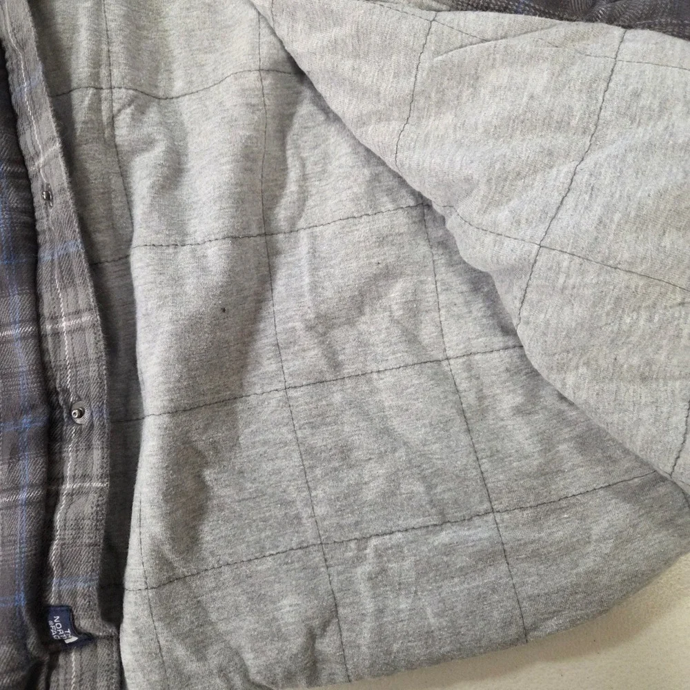 The North Face Mens Gray Plaid Quilted Lined Flannel Shirt Jacket Size M